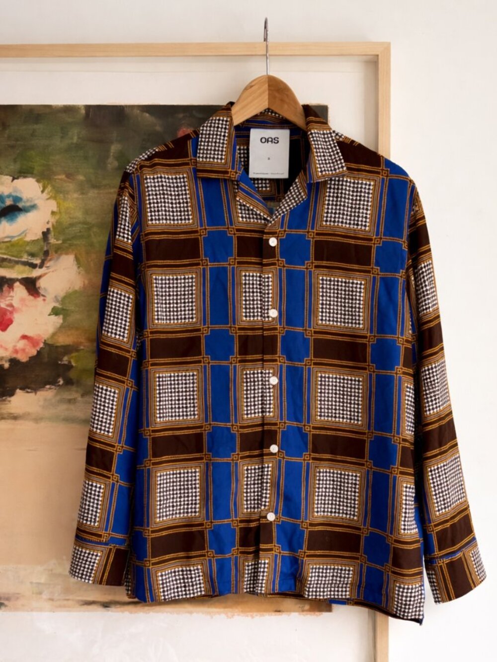 OAS Blue and Brown Checked Button-Down Shirt